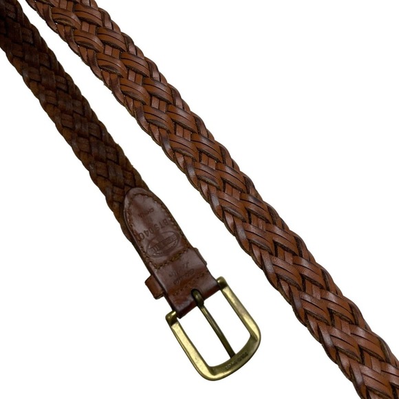 Fossil Brown Leather Belt Womens Medium Woven Brass Buckle 1" Adjustable Classic - Picture 4 of 7